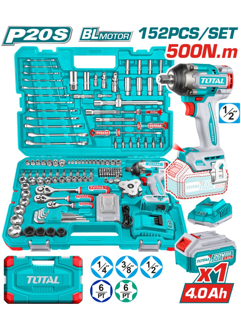 TOTAL Cordless impact wrench tools set 152 Pcs 20V THKTHP31522 - Image 1